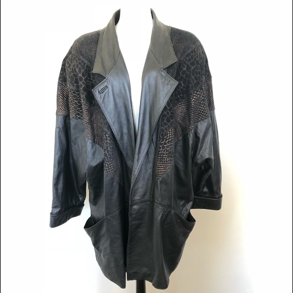 Vintage Jackets & Blazers - Vintage 80’s Animal Print Leather coat Jacket